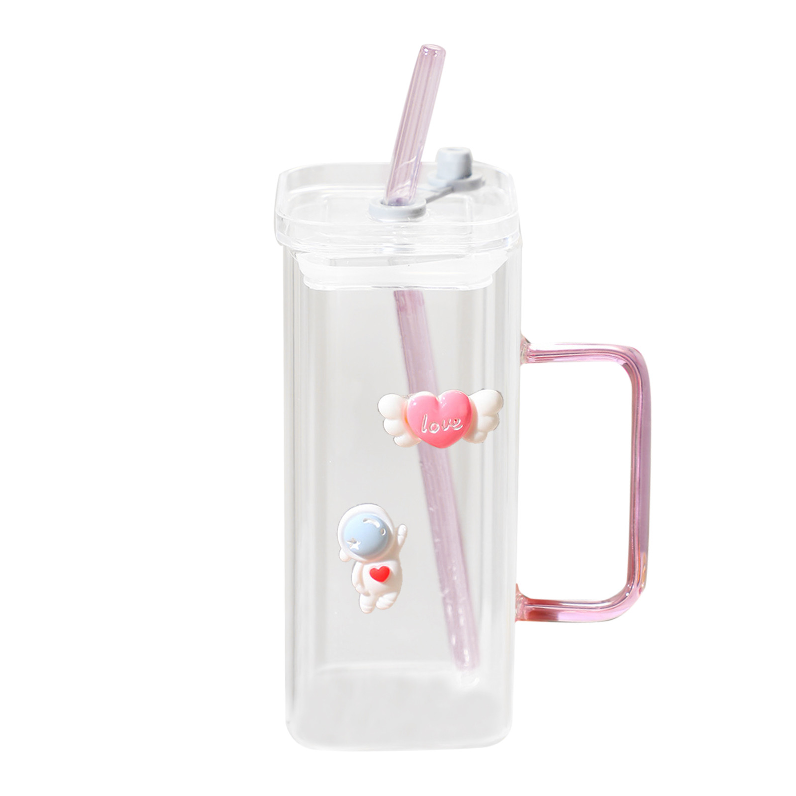 thumbnail image 2 of Vaso De Cristal Con Pajita Térmica 400 Ml Vaso Para Bebidas Frías Vaso Para Zumo Con Tapa Vaso Para Leche Textura De Cristal Adecuado Para Bebidas Taza De Café, 2 of 2